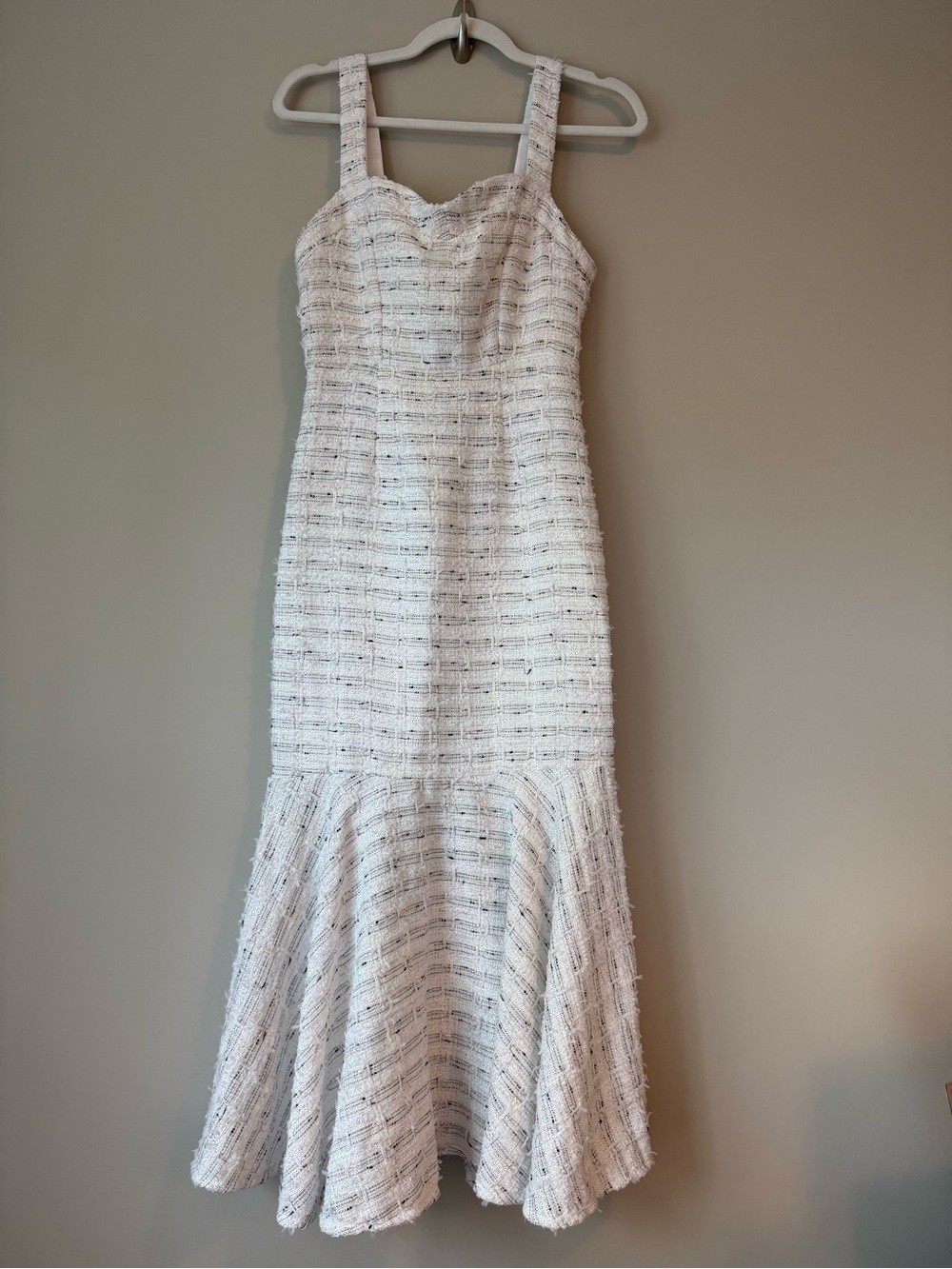 NWT MISA Los Angeles White Tweed Fit & Flare Midi Dress XS